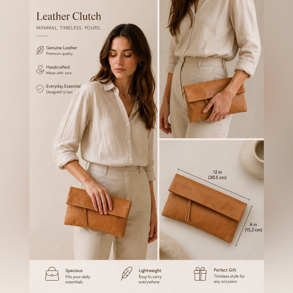 Gianni chiarini Leather Fold-Over Clutch in Tan